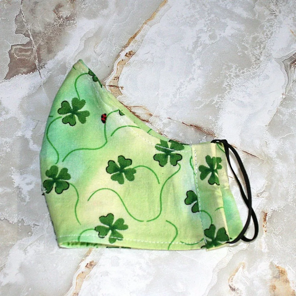 HAND CRAFTED Face Mask Tie Dye Shamrock Adult Cloth Fabric Print - Shield Style